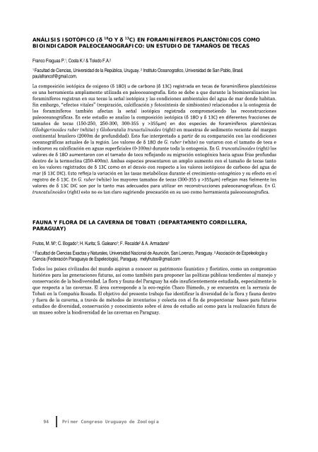 Primer Congreso Uruguayo de Zoología - Sociedad Zoológica del ...