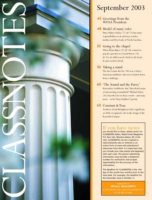 Wake Forest Magazine September 2003 - Past Issues - Wake Forest ...