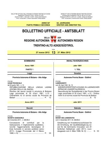 bollettino ufficiale - amtsblatt - Regione Autonoma Trentino-Alto Adige