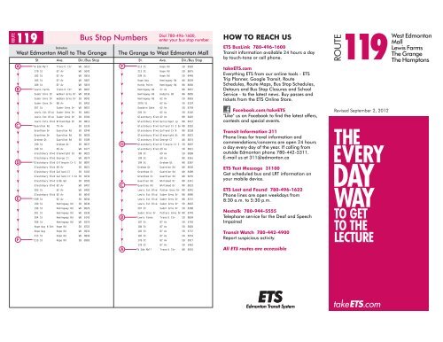 119 Bus Route Schedule Route 119 Schedule And Map - City Of Edmonton
