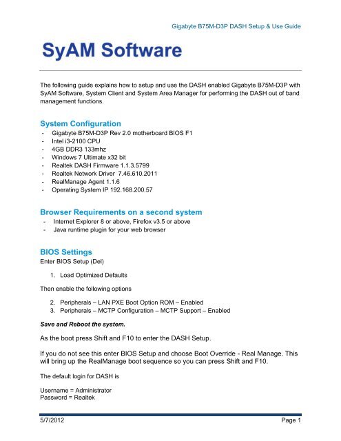 System Configuration Using Gigabyte 5m D3p Syam Software System Configuration Using Gigabyte 5m D3p Syam Software