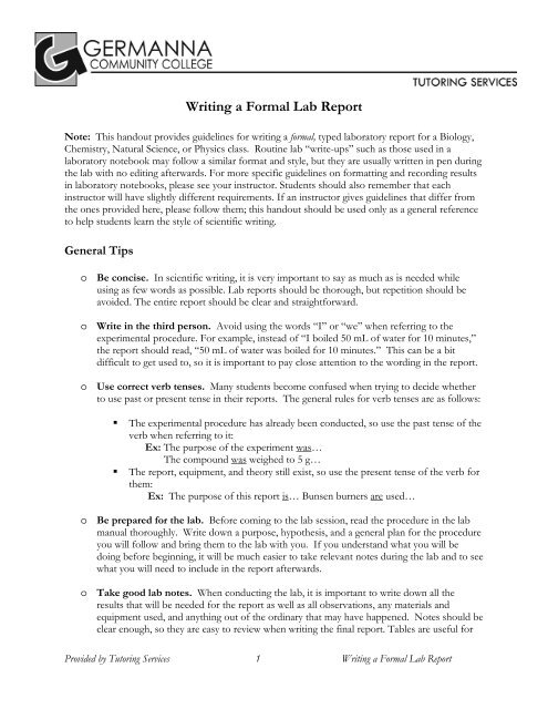 Writing a Formal Lab Report