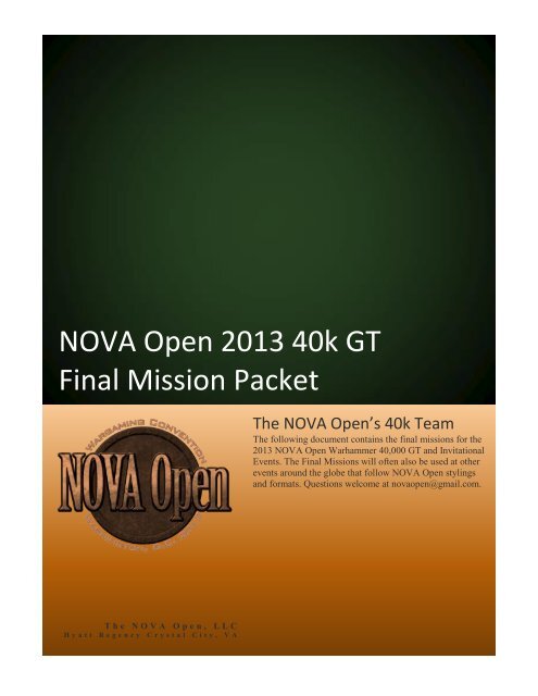 2013 WARHAMMER 40K GT Final Mission Packet - NOVA Open