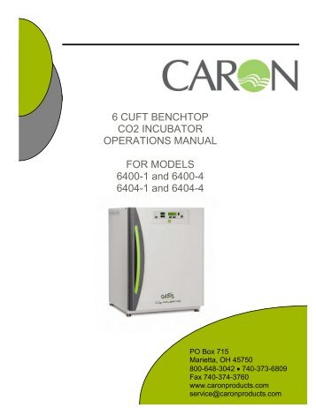 6 cuft benchtop co2 incubator operations manual for - Caron Products