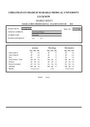 marks sheet chhatrapati shahuji maharaj medical university lucknow