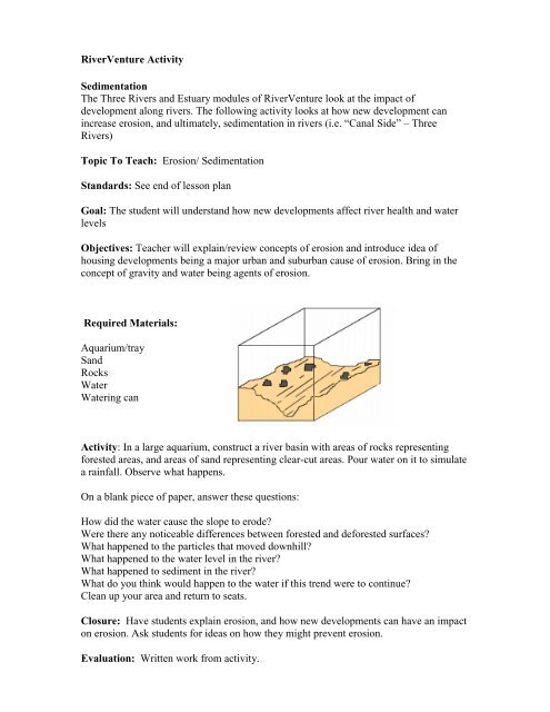 e Sedimentation problems and their possible cause.