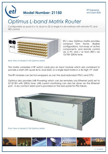 Optimus L-band Matrix Router - ETL Systems