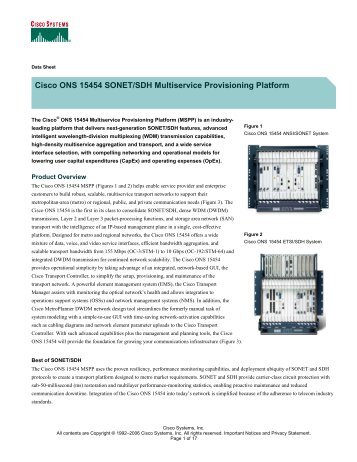 Cisco ONS 15454 SONET/SDH Multiservice Provisioning Platform