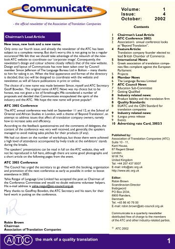 ATC News, October 2002 - Association of Translation Companies