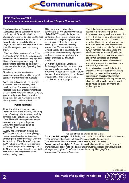 ATC News, October 2002 - Association of Translation Companies
