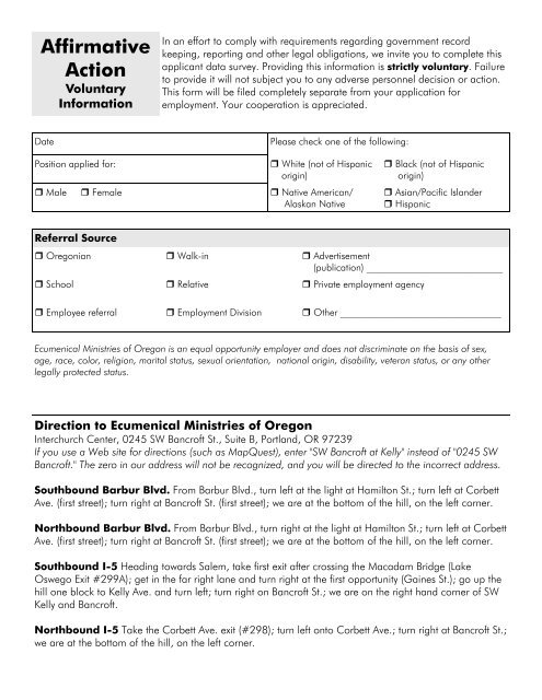 Application for Employment - Ecumenical Ministries of Oregon