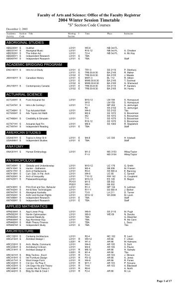 2004 Winter Session Timetable - the Faculty of Arts & Science