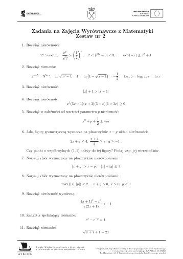 Zadania na ZajÄcia WyrÃ³wnawcze z Matematyki Zestaw nr 2