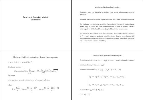 Structural Equation Models Estimation Maximum likelihood ...