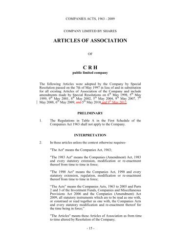 Draft Articles of Association incorporating proposed ... - CRH