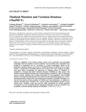 Thailand mutation and variation database (ThaiMUT) - Genome ...