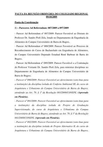 PAUTA DA REUNIÃO ORDINÃRIA DO COLEGIADO ... - UNEMAT