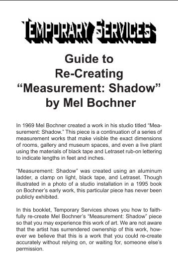 âMeasurement: Shad owâ by Mel Bochner - Temporary Services