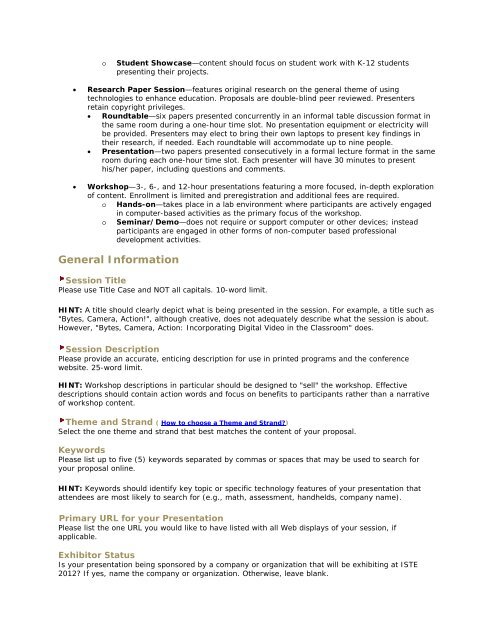 Sample Concurrent Session Proposal Submission Form - ISTE