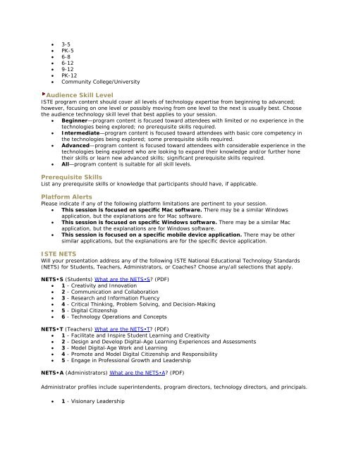 Sample Concurrent Session Proposal Submission Form - ISTE