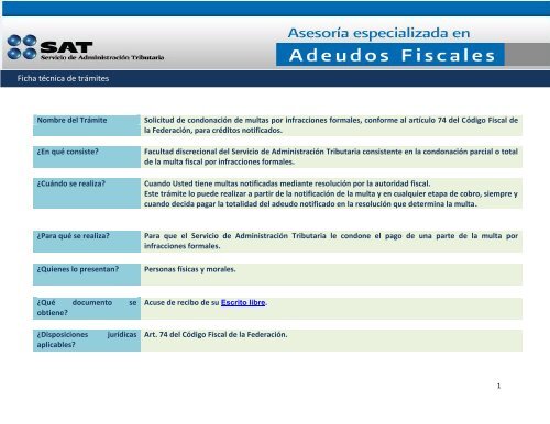 Ficha técnica de trámites - Sat