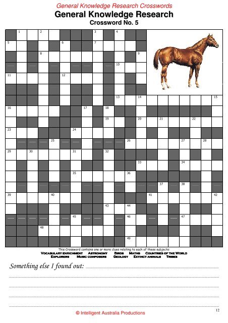 General Knowledge Research Crosswords - Australian Teacher