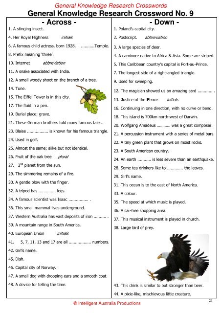 General Knowledge Research Crosswords - Australian Teacher