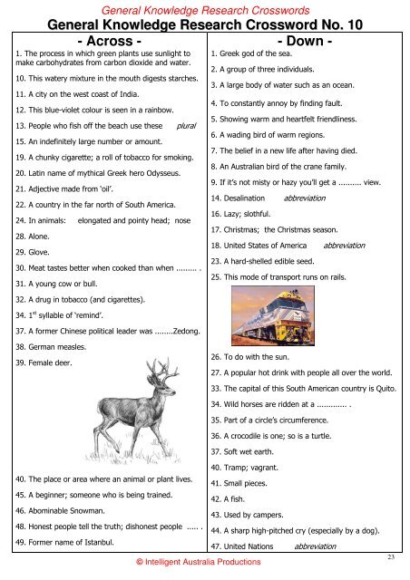 General Knowledge Research Crosswords - Australian Teacher