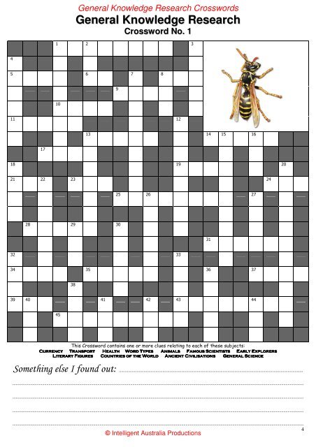 General Knowledge Research Crosswords - Australian Teacher