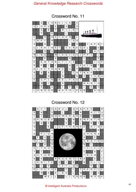 General Knowledge Research Crosswords - Australian Teacher