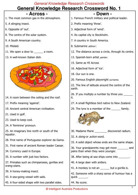 General Knowledge Research Crosswords - Australian Teacher