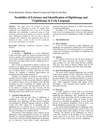 Possibility of Existence and Identification of Diphthongs and ...