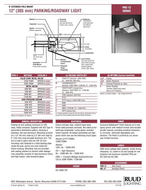 Spec Sheet Ruud Lighting Direct Spec Sheet Ruud Lighting Direct