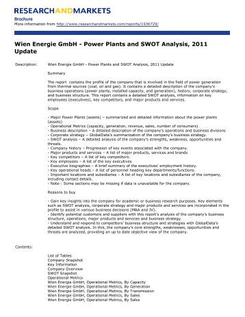 power plants and swot analysis of Verbund ag - power plants and swot analysis, 2017 update summary the report contains a detailed description of the power generation company’s business operations, history, corporate strategy, and business structure. power plants and swot analysis of Verbund ag - power plants and swot analysis, 2017 update summary the report contains a detailed description of the power generation company’s business operations, history, corporate strategy, and business structure.
