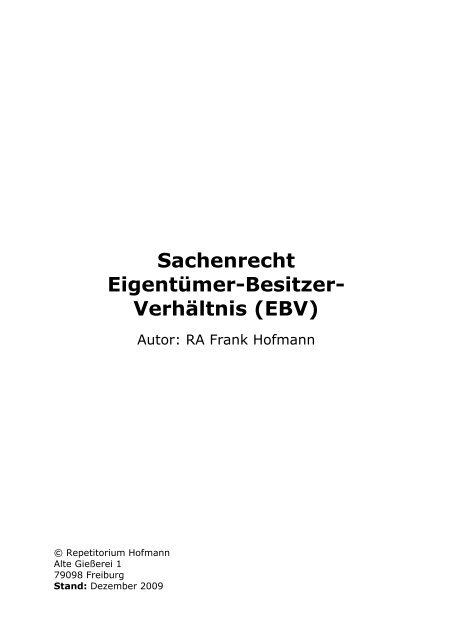 Skript Bgb Sachenrecht 2 Ebv Repetitorium Hofmann