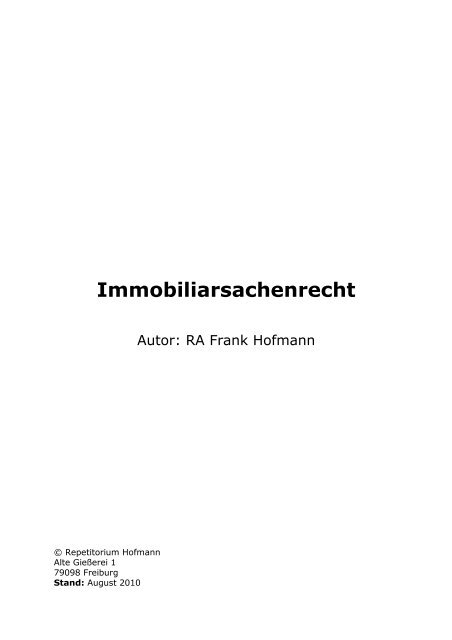 Skript Immobiliarsachenrecht Repetitorium Hofmann