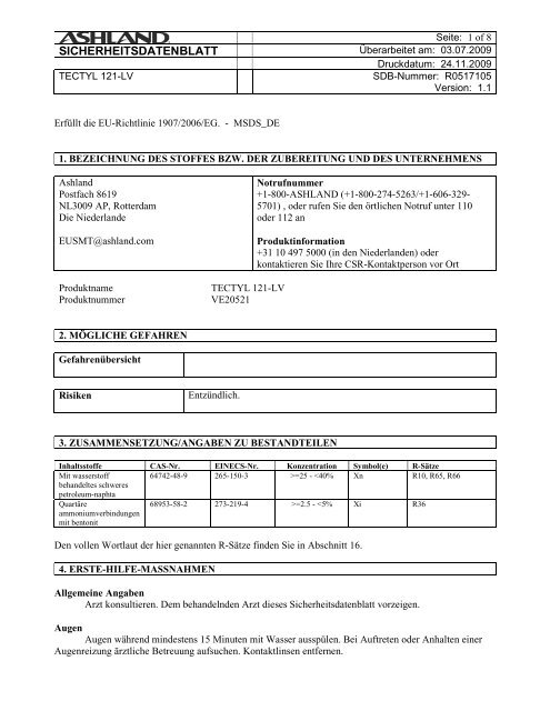 TECTYL 121 LV msds