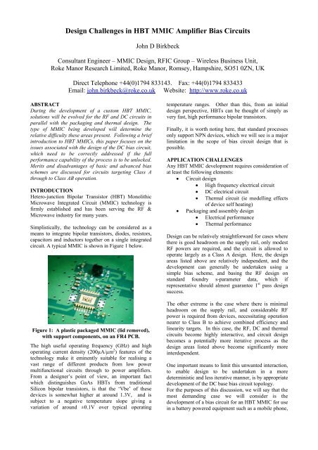 Design Challenges in HBT MMIC Amplifier Bias Circuits