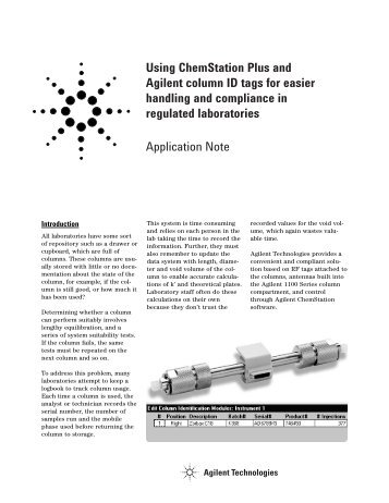 Using ChemStation Plus and Agilent column ID tags for easier ...