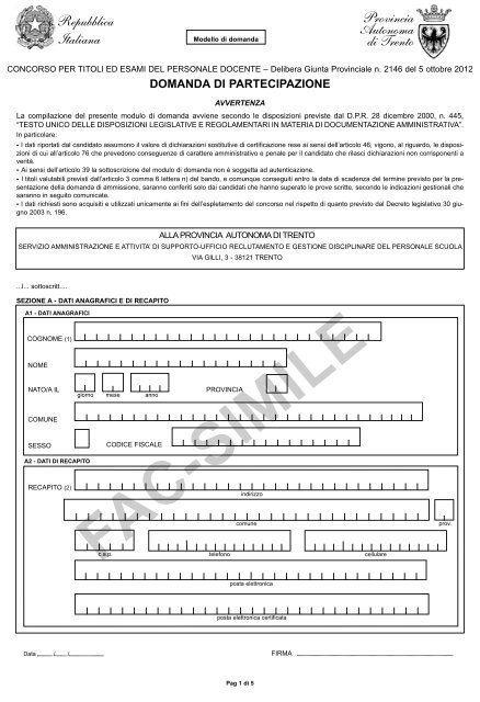 Modello di domanda - CISL Scuola