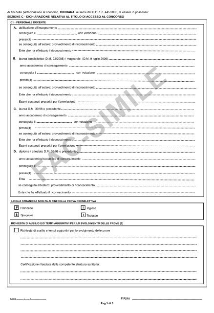 Modello di domanda - CISL Scuola