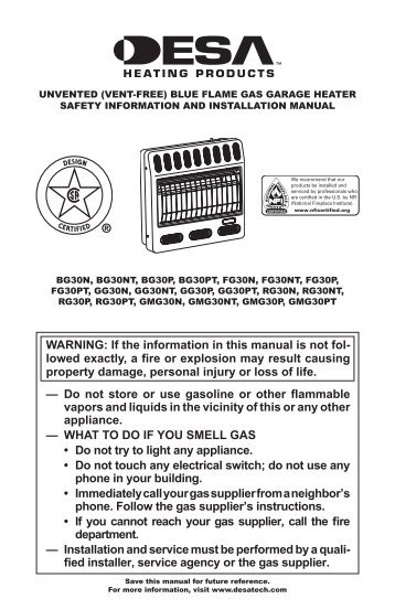WARNING: If the information in this manual is not fol- lowed ... - Desa