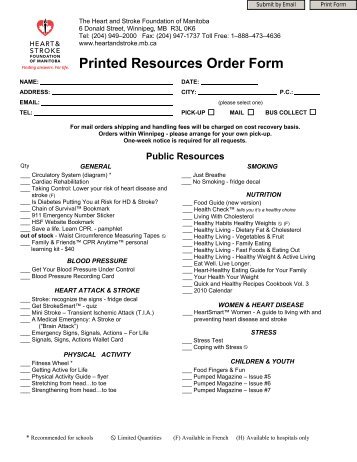 Printed Resources Order Form - Heart and Stroke Foundation of ...