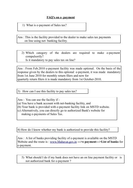 Faq On E Payment Department Of Sales Tax