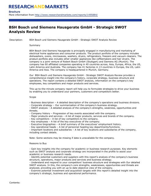 BSH Bosch und Siemens Hausgerate GmbH - Strategic SWOT ...