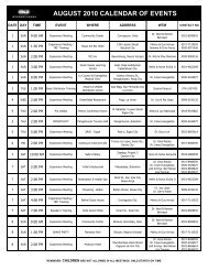 AUGUST 2010 CALENDAR OF EVENTS