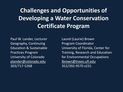 Challenges and Opportunities of Developing a Water Conservation ...