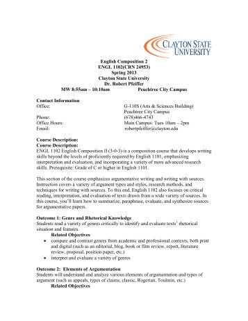 English Composition 2 ENGL 1102(CRN 24953) - Clayton State ...