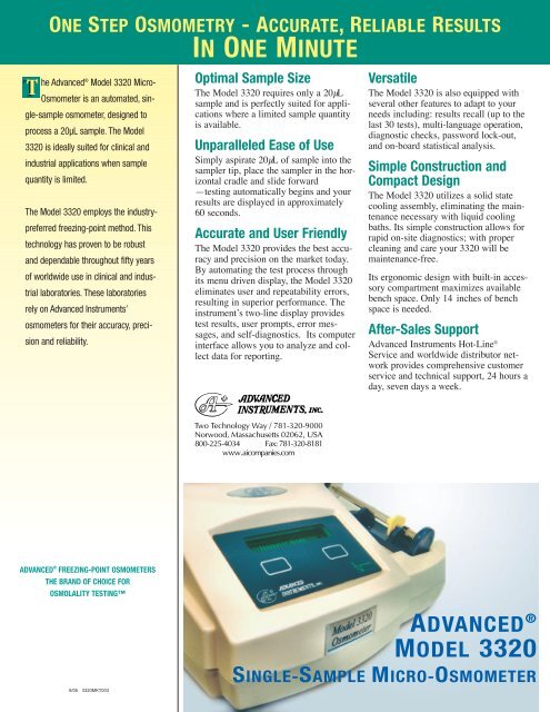 AdvancedÂ® Model 3320: Single-Sample Micro-Osmometer