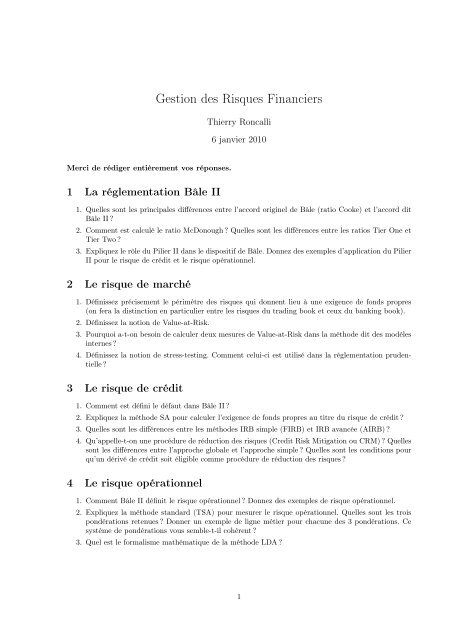 Gestion des Risques Financiers - Thierry Roncalli's Home Page